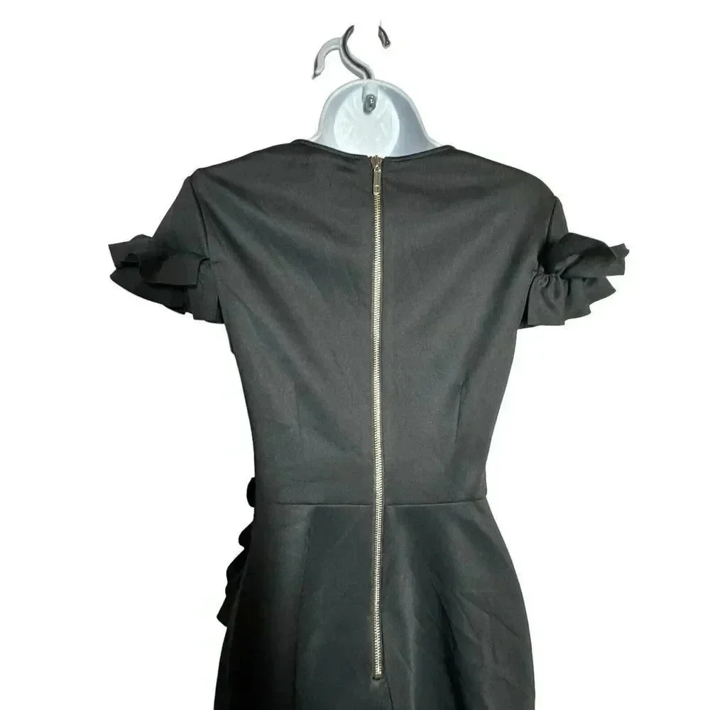 TED BAKER black LUUCIEE Neoprene Ruffle Trim skater dress size 1 US 4 NEW NWT